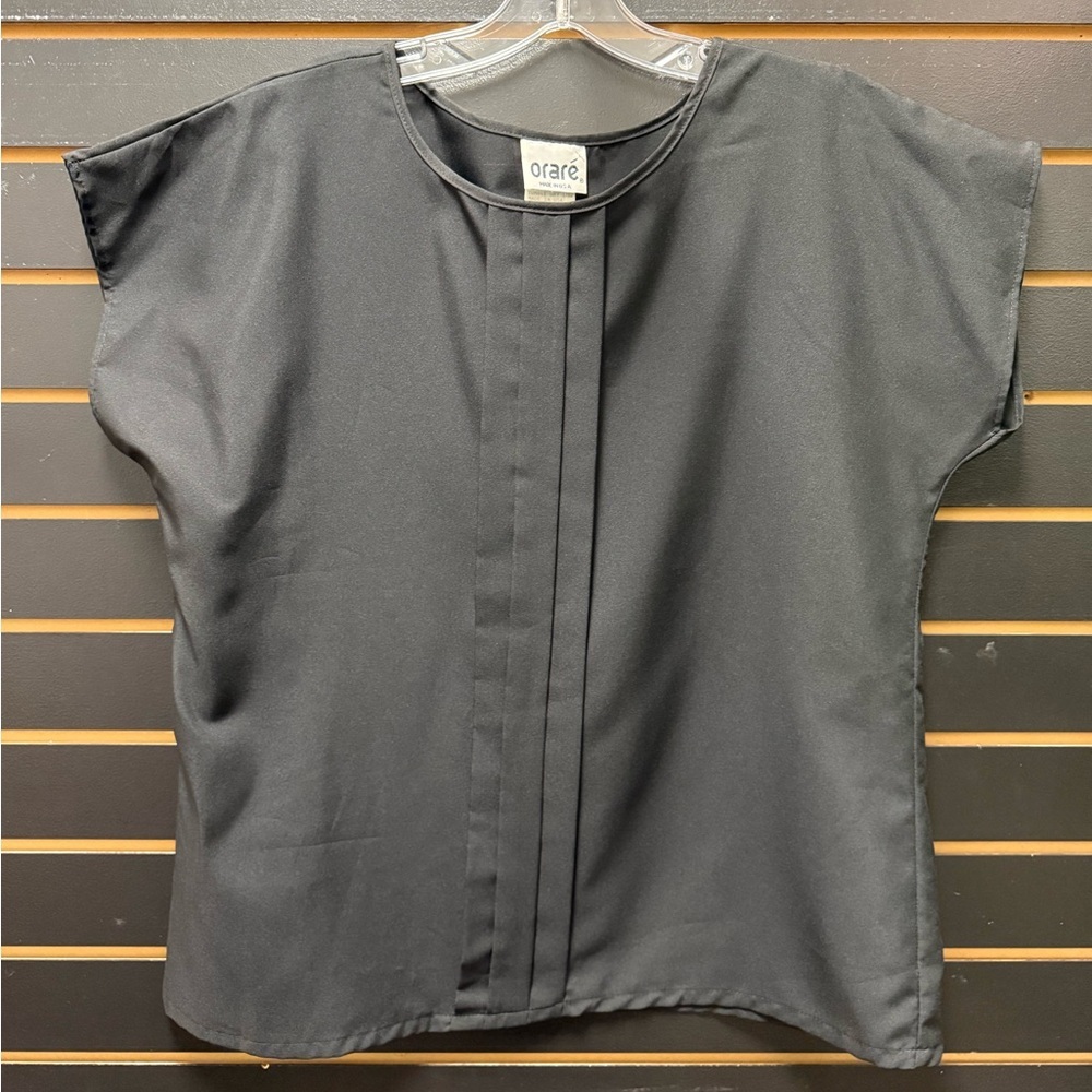 Oraré Black Cap Sleeve Blouse Size 14 Made in USA Minimalist Top